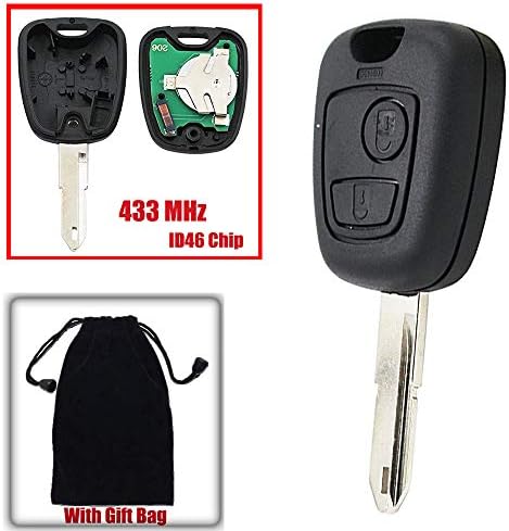 Dewangli ID46 Chip Keyless Entry Remote Control Key Replacement with Uncut Blade 2 Button 433 MHz Key Fob for Citroen C2 C3 C4 C5 C6 C8 Peugeot 307 107 207 407 408