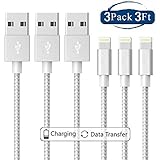 Lightning Cable,SEENFAAN Charger Cables 3Pack 3FT,3FT,3FT to USB Syncing and Charging Cable Data Nylon Braided Cord Charger for iPhone X/8/7/7 Plus/6/6 Plus/6s/6s Plus and More (Silver)