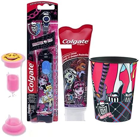 Monster High Inspired Bright Smile 4pc Oral Hygiene Set! Monster High Turbo Powered Spin Toothbrush, Toothpaste, Mouthwash Rinse Cup &amp; Brushing Timer!
