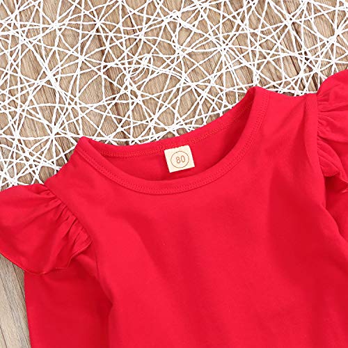 Toddler Kids Baby Girls Christmas Outfits Ruffle Top Christmas Tree Suspender Skirt Set 2PCS Clothes Set Winter (Red, 18-24 Months)