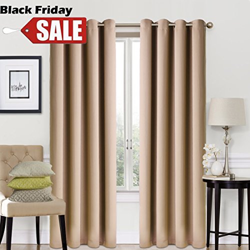 Blackout Window Curtain Panel Grommet Top Drapes 2 Panel Set Room Darkening Thermal Insulated Blackout Drapes for Bedroom (W52 x L84,Cappuccino)