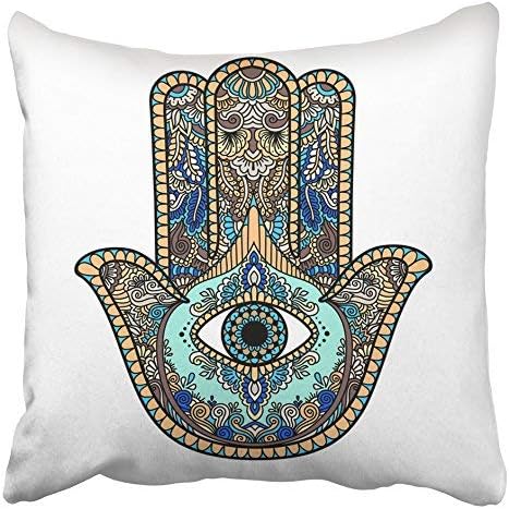 Fuyushang Throw Pillow Covers Cases Decorative 18 x 18 Inch Multicolored of Hamsa Hand Symbol Fatima Religious Sign with All Seeing Eye Vintage Two Sides Print Pillowcase Case Cushion Cover