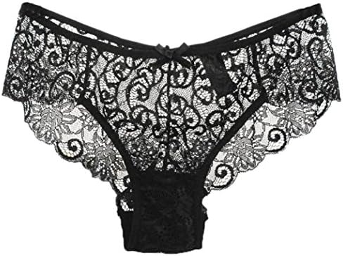 Qisc Womens Lingerie Women's Trimmed Lace Boy Short Panties Underwear Transparent Lingerie Hipster Briefs (XL, Black)