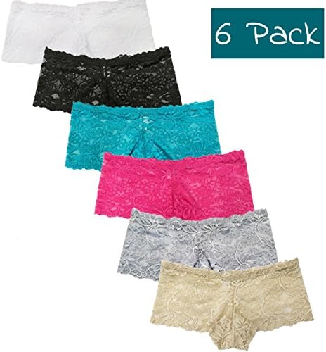 Ice Beauty Women's Underwear Sexy Lace Boyshort Panties Ladies Hipster Panty-Pack of 6 (100-5, L)