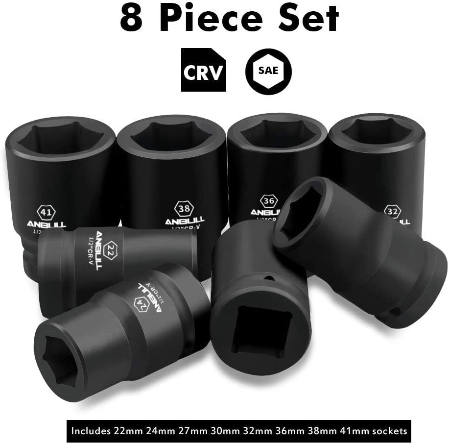Anbull 1" Drive Jumbo Impact Socket Set, 9 Pieces Universal Hex Deep