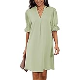 ROMRUM Summer Dresses for Women Shift Dress V Neck Ruffle Short Sleeve Casual Flowy T-Shirt Dress