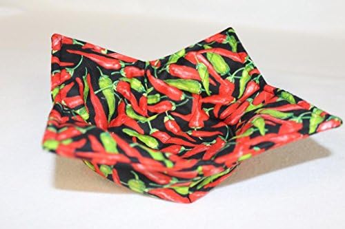 Red and Green Chili Peppers Quilted Microwave Soup Bowl Cozy Holder Reversible Cotton