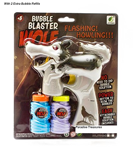 New Style LED Light Up Bubble Gun Toy~Wolf Addition with 2 Bubble Refill (US Seller)