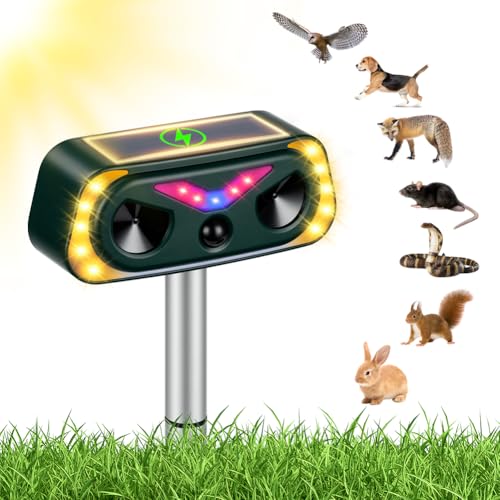 AYESY Ultrasónico Repelene de Animales, Repelente Gatos Solar con Luz LED Ahuyentador Gatos Perros Roedores, Resistente al Agua para Jardín Patio Granja Recargable Sensor Infrarrojo sin Dañar Animales