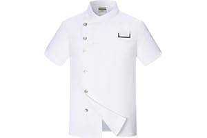 LENMIPOT Men's Fashion Chef Coat Back Breathable Hidden Vent Chef Uniform Chef Jacket Set (Coat+Apron)