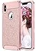 ULAK iPhone Xs Max Case, Sparkly Glitter Bling Slim Shockproof Protective Shiny Girl Women Faux Leather Soft TPU Bumper & Hard PC Phone Cover for Apple iPhone Xs Max 6.5