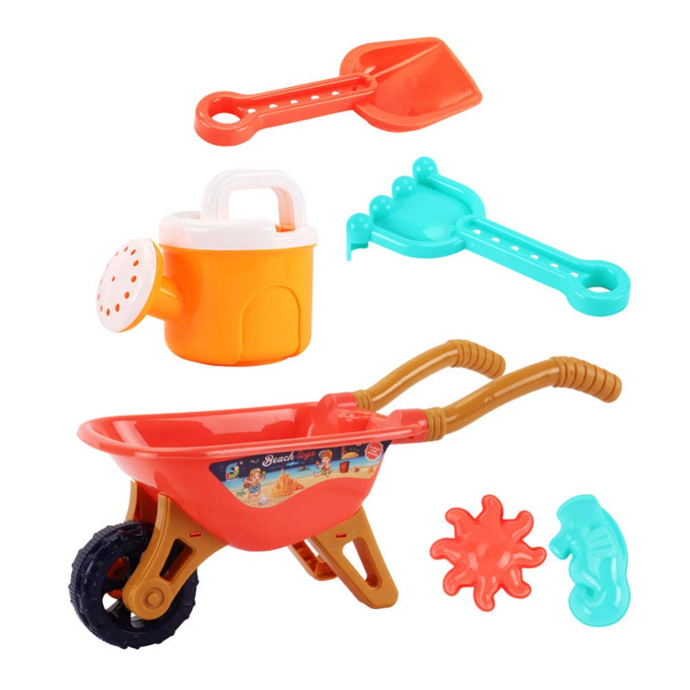 Toddmomy Beach Cart Toys for Kids Large Sand Wheelbarrow Set with Spade Rake Watering can and Moulds for Outdoor Beach and Garden Play