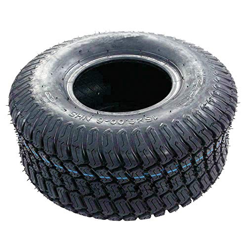 Roadstar Lawn Mower Turf Tires 15x6.00-6 Lawn Garden Tractor Golf Cart Tires 15x6x6 P332 4PR Tubeless, Set of 2