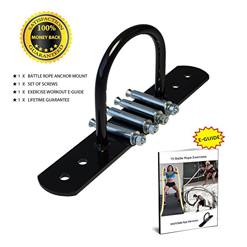 AbraFit Battle Rope Wall Anchor Walll Mount, Ideal Anchoring Solution For Battle Rope, Bodyweight Suspension Strap and Resistance Training, Comes With Battle Rope Workout E-Guide (Black)