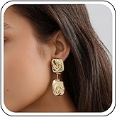 Jugielu Punk Hammered Square Drop Earrings Gold Square Stud Earrings Textured Square Earrings Geometric Square Dangle Earrings Rectangle Earrings Jewelry for Women