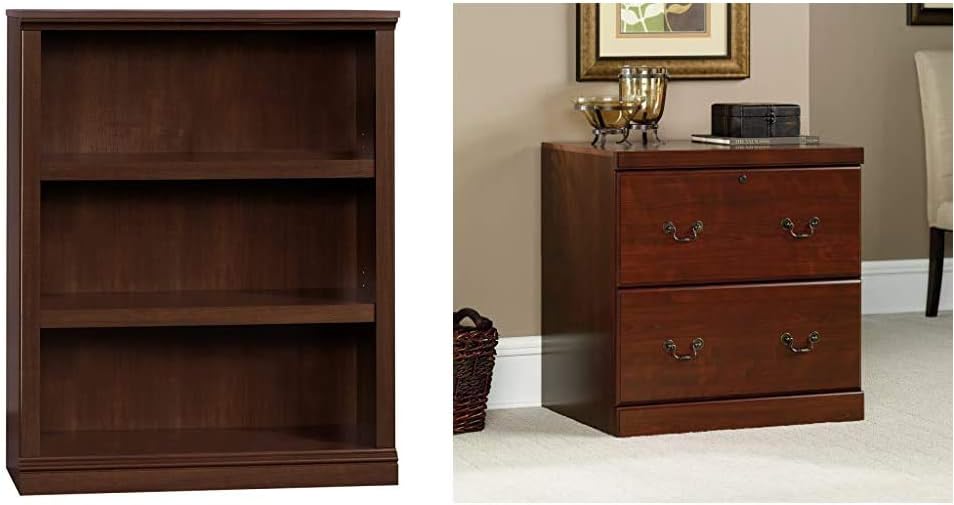 Sauder 3 Shelf Bookcase, Select Cherry Finish & Heritage Hill Lateral File, Classic Cherry Finish