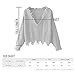 ZAFUL Women's Loose Long Sleeve V-Neck Ripped Pullover Knit Sweater Crop Top (Grey)