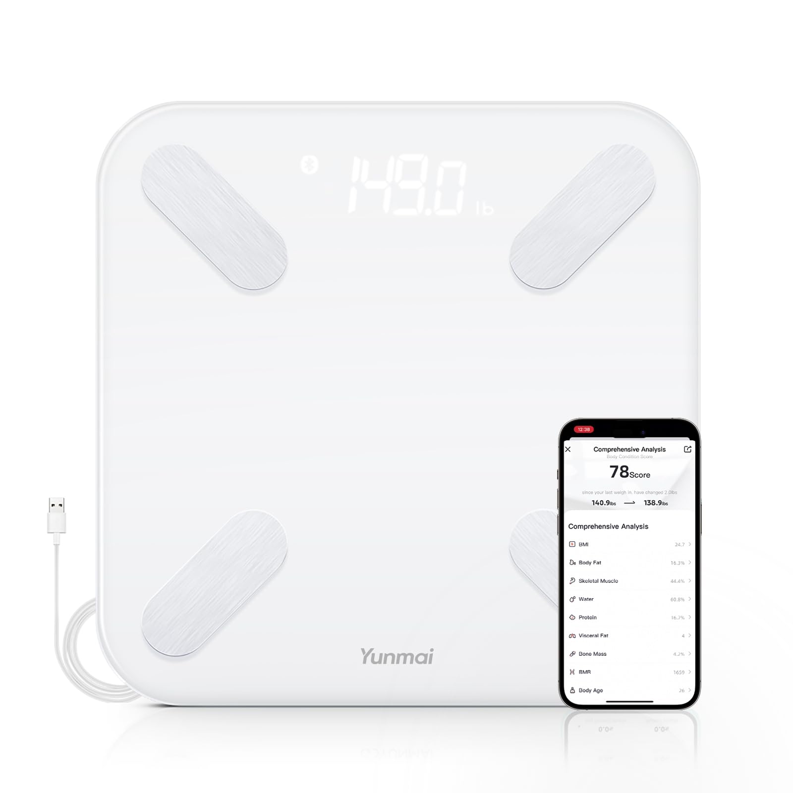 Photo 1 of Yunmai Smart Scale with BMI, Body Fat, Muscle Mass, Digital Weight Body Fat Scale Mini, 13 Body Composition Scale Bluetooth Health Apps Compatible, Rechargeable 400lb