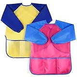 Kuuqa 2 Pieces Waterproof Children's Art Smock Kids Painting Aprons with 3 Roomy Pockets, Art Painting Supplies (Paints and brushes not included)