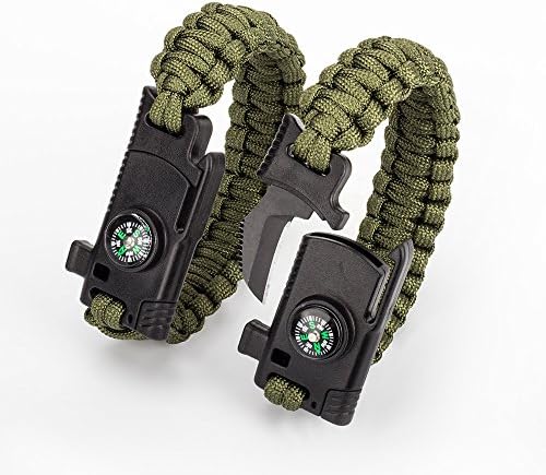 Ruipoo 2PCS Survival Bracelet with Embedded Compass ,Fire Starter, Emergency Knife , Whistle Emergency Bracelets for Hiking Camping Emergency More(Upgraded version Green)