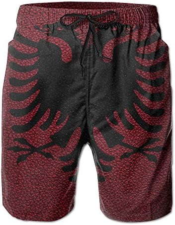 HFSST Leather Pattern Albanian Flag EuropeHandsome Fashion Summer Cool Shorts Swimming Trunks Beachwear Beach Shorts