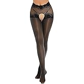FiwoXam Women Nylon Opaque Tights Oil Shiny Sheer See Through High Waist Hollow Out Pantyhose