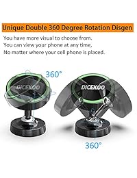 DICEKOO   Soporte magnético para teléfono de coche, doble rotación de 360 grados, para salpicadero de coche con imán superfuerte, compatible con iPhone Xs Max XR 8 7 Plus Galaxy S9 S8 Huawei y más, Negro