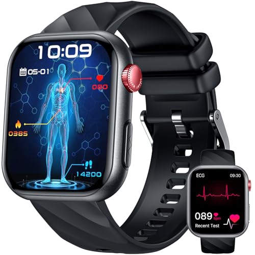 Smartwatch Reloj Inteligente Hombre con ECG+HRV：1.97'' AMOLED Smart Watch con Bluetooth Llamadas Presión Arterial BIM Temperatura Pulsera Actividad con 24H Pulsómetro Sueño Compatible iOS Android