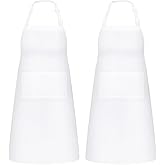 NLUS 2 Pack White Aprons with 2 Pockets for Women Men Kitchen Aprons with Pockets, Chef Aprons for Baking BBQ Cooking