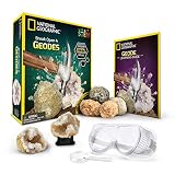 NATIONAL GEOGRAPHIC Break Open 4 Geodes Science Kit - Includes Goggles, Detailed Learning Guide and Display Stand - Great STEM Science Gift for Mineralogy and Geology Enthusiasts of any Age