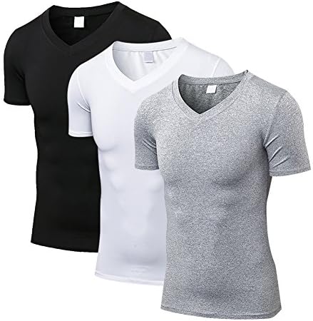 FITIBEST Compression Short Sleeves T-shirt Quick Dry Compression Baselayer Sports Exercise Clothes Ultra Thin Running Fitness Baselayer for Men Pack of 3 (L, Black+White+Grey)