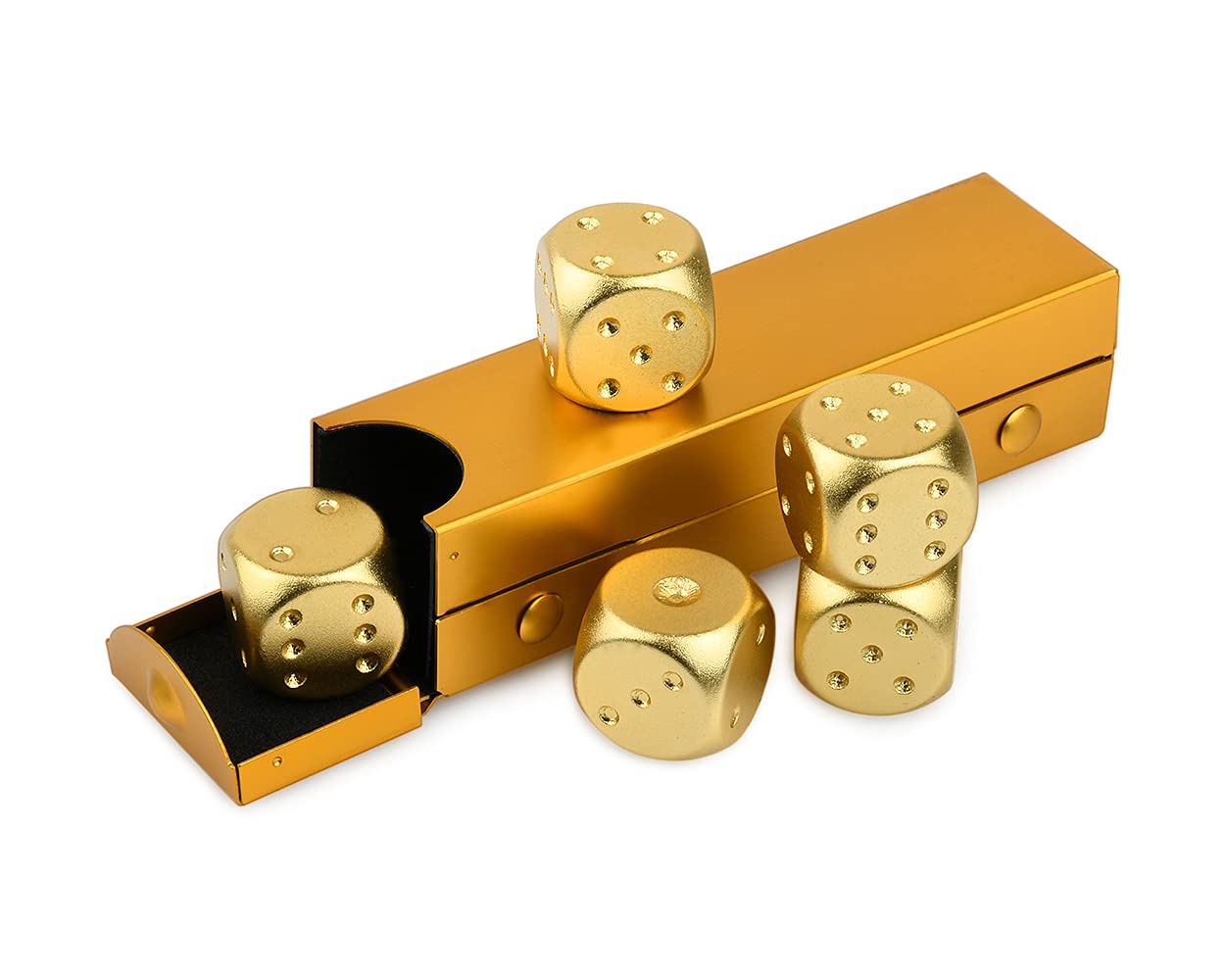 SCSpecial GAME_DICE 5pcs 16mm Aluminium Dice, Gold, Portable with Rectangular Case - Drinking Party Game