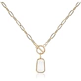 Mikovivi Gold Natural White Sea Shell Necklace, Stainless Steel Long Plate Pendant Necklace for Women Trendy Jewelry Gift