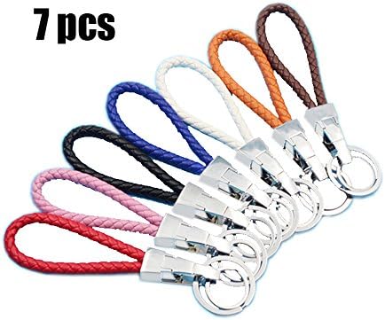 Gnovelty 7 Pcs Braided Rope Keychain Leather Strap Keychain Keyrings