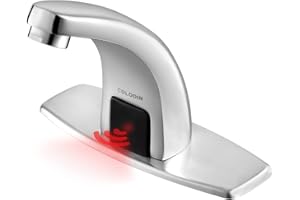 CDLODIN Touchless Bathroom Sink Faucet with Control Box and Temperature Mixer - Automatic Sensor Vanity Faucet Chrome with Hole Cover Plate for Easy Installation