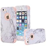 iPhone 5/5S/SE Case, Arukas Marble Design Ultra Slim Scratch Resistant Hybrid Hard PC Back Cover Soft Silicone Bumper Shockproof Protective Case for iPhone 5/5S/SE (4.0 Inch) (marble rose gold)