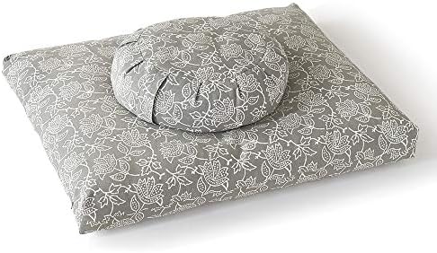 DharmaCrafts Lotus Hand-Block Print ZZSet - Zafu Zabuton Meditation Cushions - Yoga Pillows