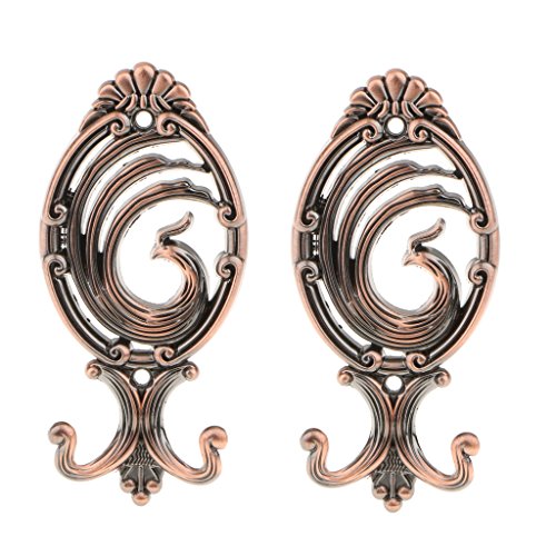 Dovewill Peacock Tail Shape Curtain Tieback Hooks Wall Decorative Hooks Clothes Hanger - Red Copper, as described