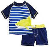 iXtreme Baby Boys' Big Shark with Stripes Rash Guard Swim Short Set