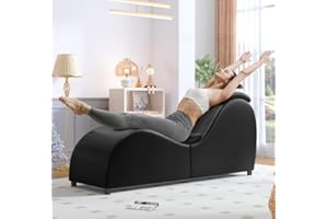 ADOWORE 60.6'' Faux Leather Yoga Chair，Modern Stretching Yoga Chaise with Adjustable Cushions，Ergonomic Curved Chaise Lounge 