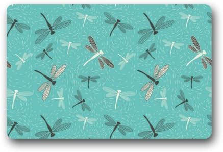 Door Mat Dragonfly Pattern with Teal Blue Background Doormat Rug Indoor/Outdoor/Front Door/Bathroom Mats Floor Mat 23.6inch X 15.7inch