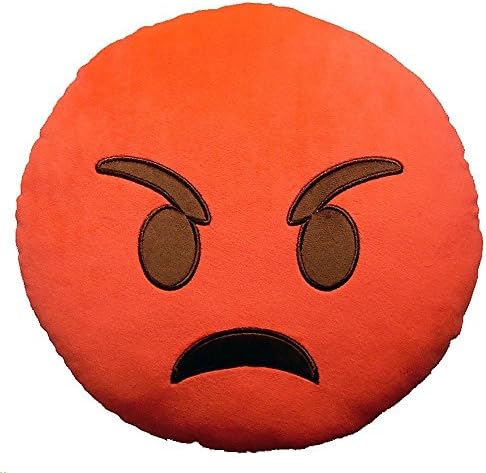 Emoji Comfort Emoji Smiley Round Yellow Emoticon Cushion Stuffed Plush Toy Various Designs (Angry)