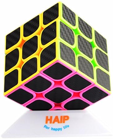 Puzzle Cube, Haip 3x3x3 Carbon Fiber Sticker Speed Smooth Magic Cube (Base Holder Included)