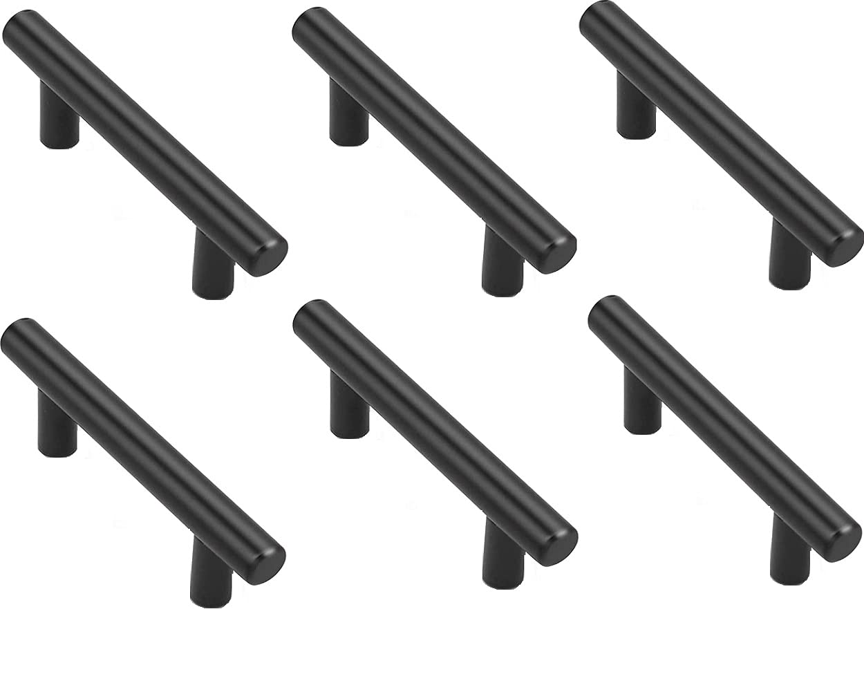 ANSIEDIO Kitchen Cupboard Handles Black - 6 Pack Stainless Steel T Bar Cabinet Handles 64mm