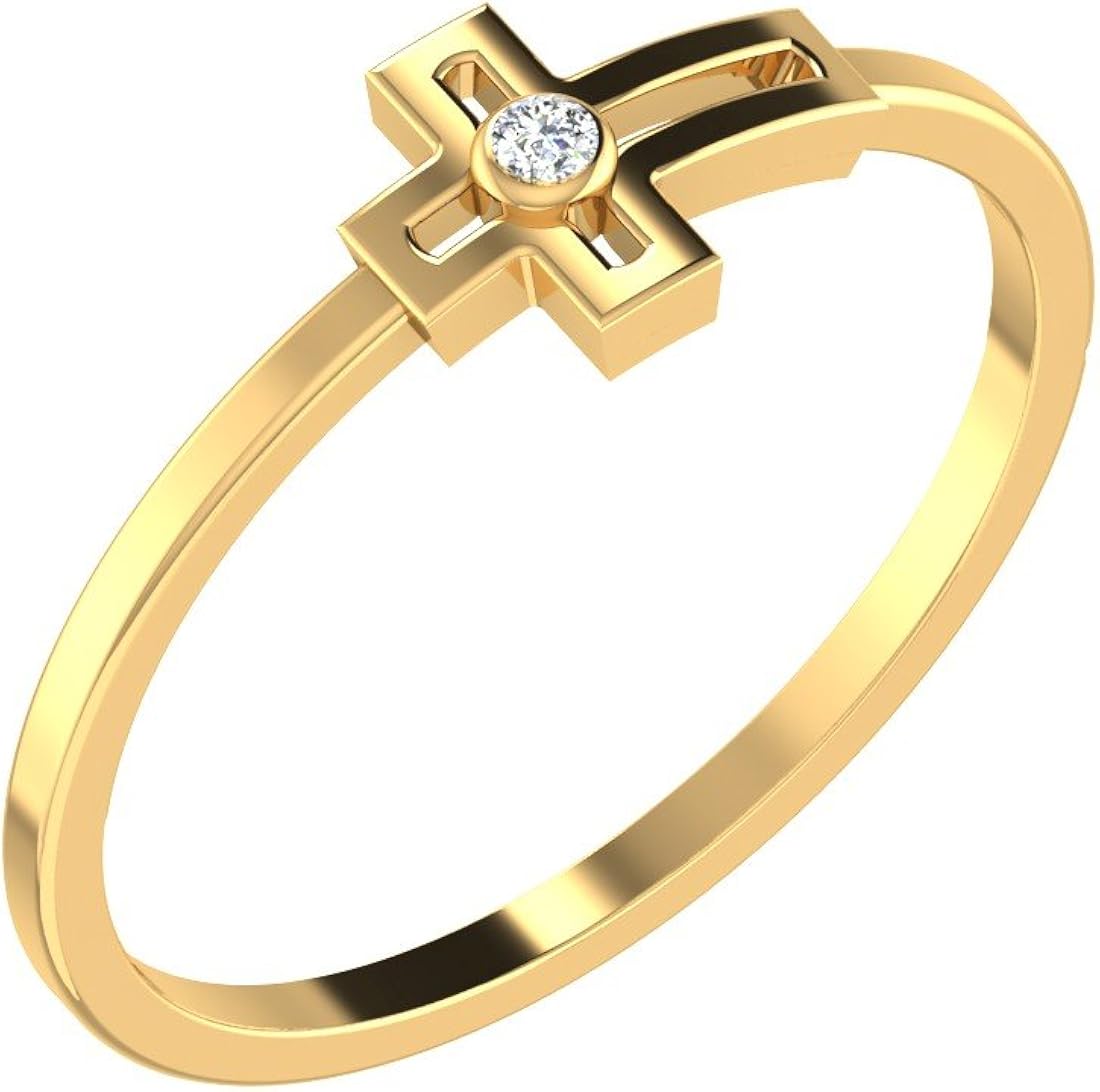 0.01 Ct Real Diamond Cross Ring in 14 KT Gold for women Amazon.co.uk