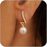 Poaiiu Pearl Earrings for Women, Trendy 14k Gold Pearl Dangle Drop Hoop Huggies Earrings Cubic Zirconia | Irregular | Knot Pearl Studs Hypoallergenic Lightweight Wedding Gold Earrings Jewelry Gift