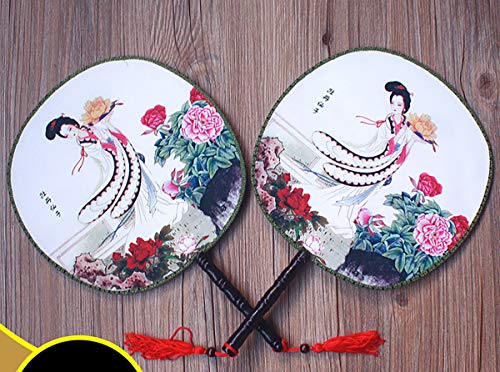 4PCS Round Double-Sided Pattern Chinese Ancient Hand Fan Classic Palace Paddle Hand Fan Dance Hand Fan