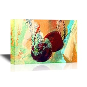 Fruits Canvas Wall Art - Cherries in Water - Gallery Wrap Modern Home Art | Ready to Hang - 12x18 inches