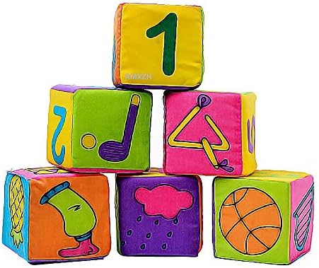 RMXZH Soft Blocks Set Cloth Rattle Building Blocks Educational Toys for New Infant Baby (6 PCS)