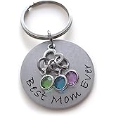 JewelryEveryday Custom Engraved Disc with Heart Charm and Birthstone Charms, Gift for Mom or Gift for Grandma